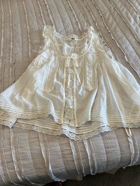Free People Cream Lace-Trim Peasant Tank